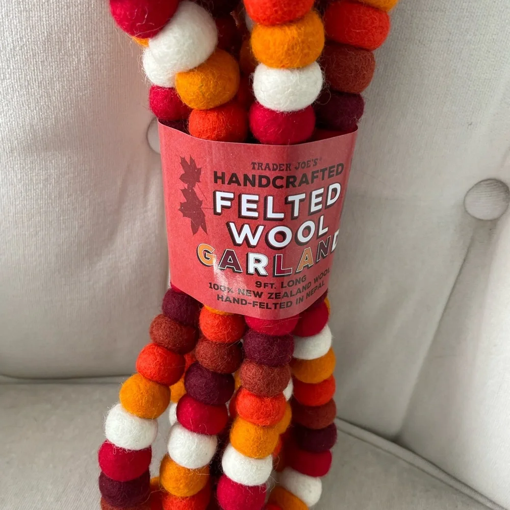 One Trader Joe's Handcrafted Felted Wool Garland 9ft Autumn Fall Colors! 2024